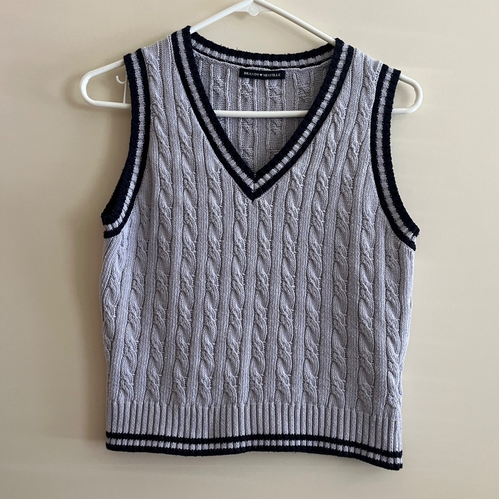 Brandy Melville Women Cable Knit Vest S Y2K Preppy Academia Old Money Cricket